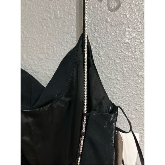 Vintage 90s Black Iridescent Rhinestone Strappy Long Maxi Formal Dress Prom M - Picture 4 of 7